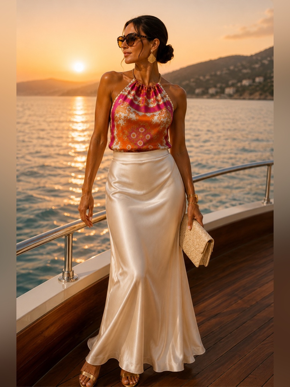 Rachel Zoe Chain Back Halter Top ✨ Resort Glam Scarf Print | Amalfi Coast Luxe - Picture 4 of 9